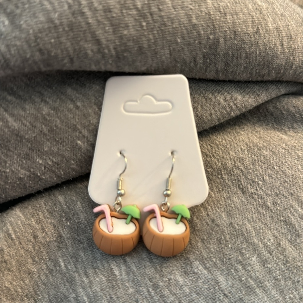 🛍️BUNDLE 3 for $17 COCONUT PINA COLADA cute earrings kawaii food animal